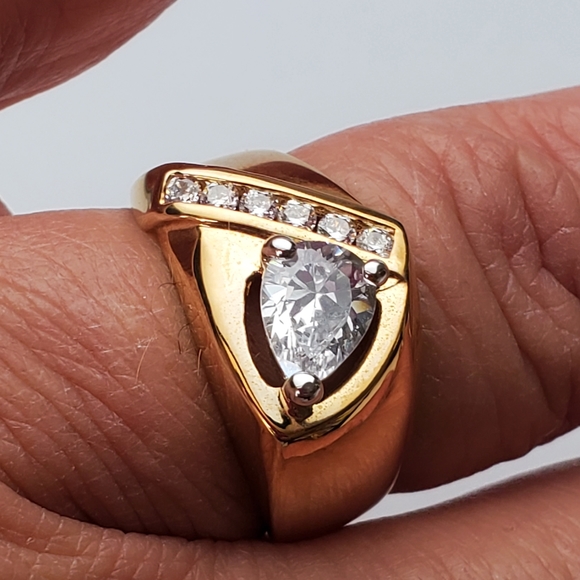 Men'a Yellow Gold Plated Cubic Zirconia Cocktail Ring sizes 13 14 - Picture 4 of 8